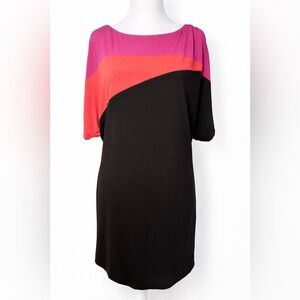 S.L. Fashions Colorblock Dress Size 18 Pink Coral Black Batwing Cocktail Dress